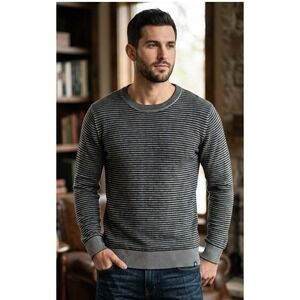 Volcom Men's Striped Cotton Knit Sweater Size L Charcoal Black Pullover Grunge